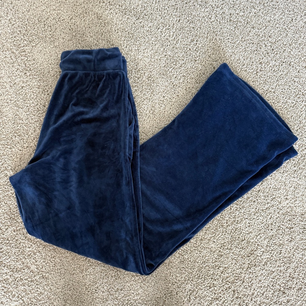 Refuge Athletics Womens Navy Blue Velour Wide Leg Lounge Pants Small‎ Drawstring